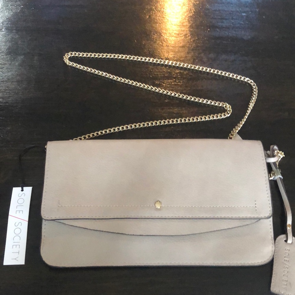 New with tags Sole society crossbody sand clutch